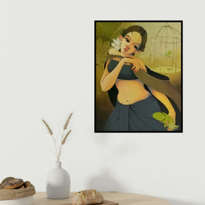 Renuka Fulsoundar's 'Virah' painting visualized above a sofa in a contemporary room.