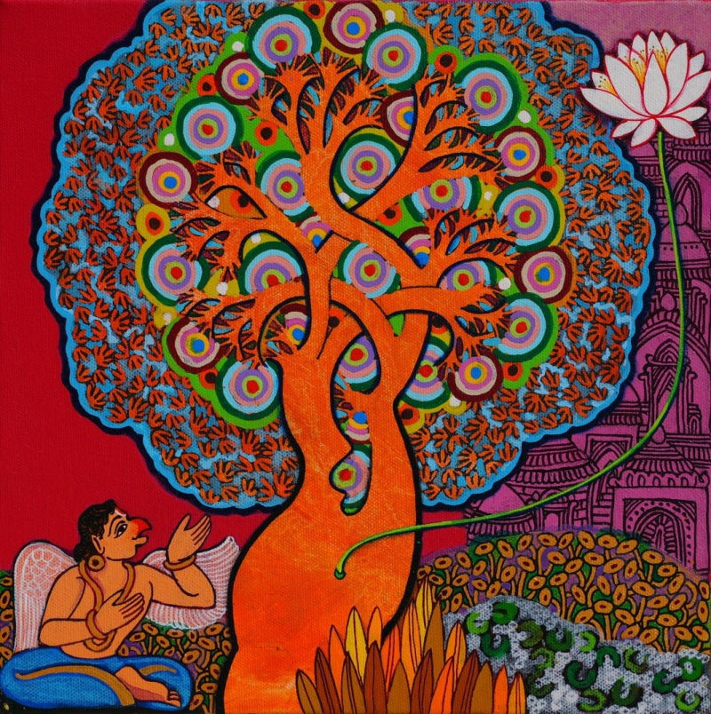 Vishnu 1' religious acrylic painting by artist Chandra Morkonda, 12x12 inch, on canvas