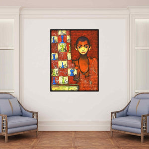 In-situ view of Shankar Devarukhe's 'Vishnubuddhi (Checkmate)' painting in a room