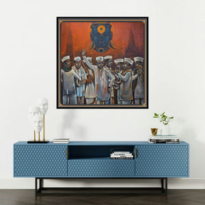 'Vitthal' painting by Sumon Naskar shown on a wall in a furnished room.
