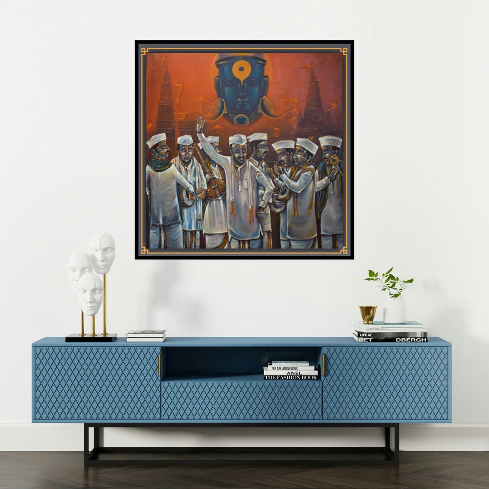 'Vitthal' painting by Sumon Naskar shown on a wall in a furnished room.