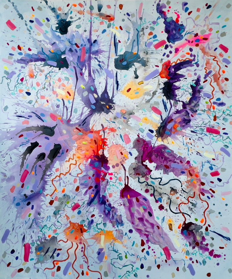 Vocabulary Of Devotion' abstract mixed-media painting by artist Sheena Bajaria, 72x60 inch, on canvas