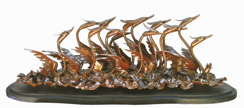 Voyage 2' animals Copper sculpture by artist Biplab Sarkar 2, 13x34 inch, on copper