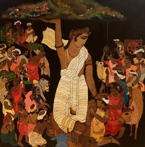 Religious acrylic painting titled 'Vrindavan 4', 48x48 inches, by artist Siddharth Shingade on Canvas