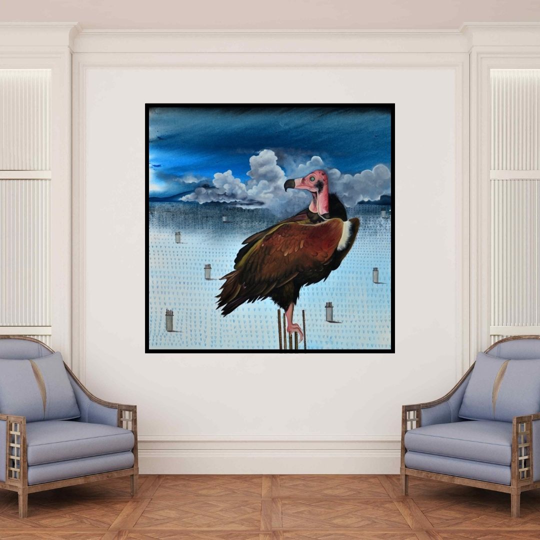 In-situ view of Ashish Kushwaha's 'Vulture (The Scavenger)' painting in a room
