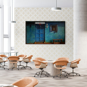 Gopal Pardeshi's painting 'Wada (Rustic Charm)' displayed in a modern living room setting