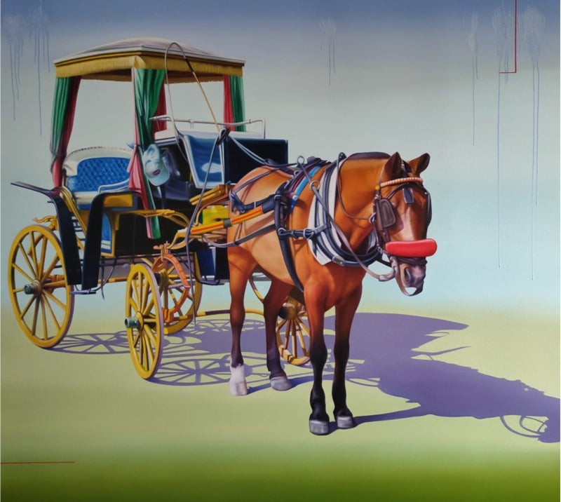 'Waiting 3' transportation oil painting by artist Abid Shaikh, 72x66 inch, on canvas