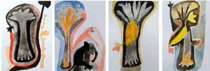 Waiting For Banana (A Quartet of Trees) by Rohit Joshi, Original Watercolor Contemporary Painting on Paper, X-Small Horizontal Wall Art