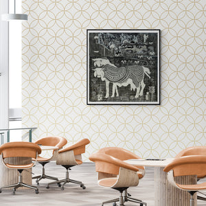 Supriy Sharma's painting 'Waiting For Judgement 3 (The Guarded Secret)' displayed in a modern living room setting