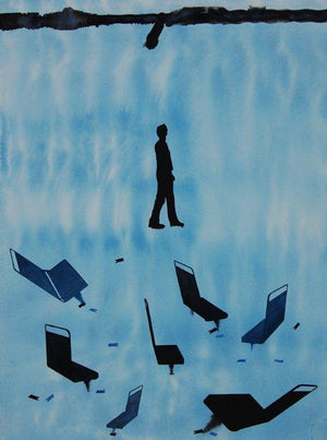 Figurative watercolor painting titled 'Walking', 30x22 inches, by artist Manish Sutar on Paper