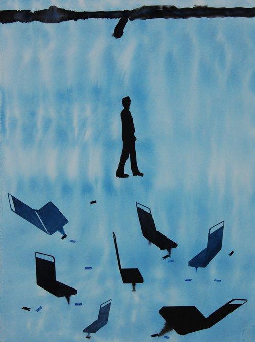 Figurative watercolor painting titled 'Walking', 30x22 inches, by artist Manish Sutar on Paper