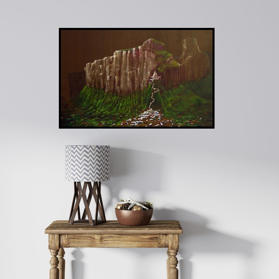 In-situ view of Yogesh Lahane's 'Wani (Sacred Ascent)' painting in a room