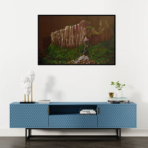 Preview of 'Wani (Sacred Ascent)' Painting by Yogesh Lahane shown on a wall in a furnished room.