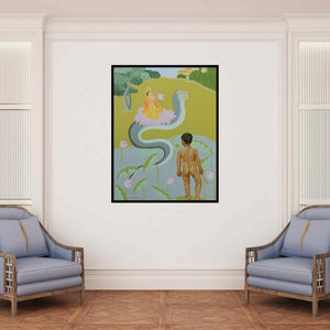 In-situ view of Harshad Khandre's 'Want To (The Serpent's Embrace)' painting in a room