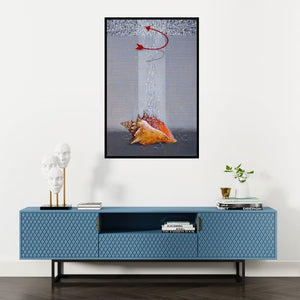 Preview of 'The War (Guided Energy)' Painting by Yogesh Lahane shown on a wall in a furnished room.