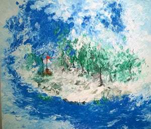 Warning Flag (Serene Sanctuary) by Shubhamshiva, Original Acrylic Nature Painting on Canvas, Large Horizontal Wall Art