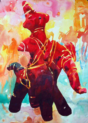 Nature watercolor painting titled 'Warrior', 22x30 inches, by artist Manas Biswas on Paper