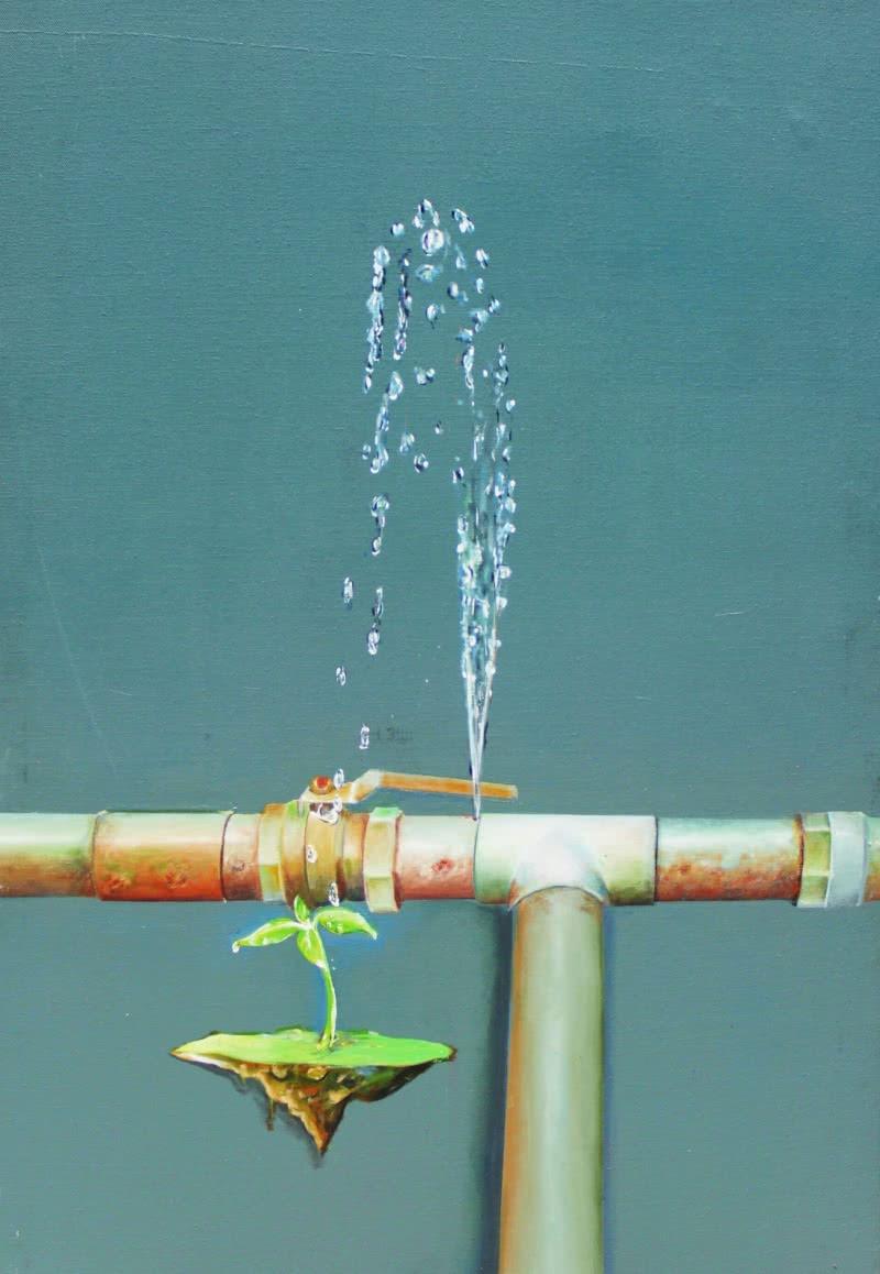 contemporary acrylic painting titled 'Water Is Life', 36x30 inches, by artist Subhendu Mishra on Canvas