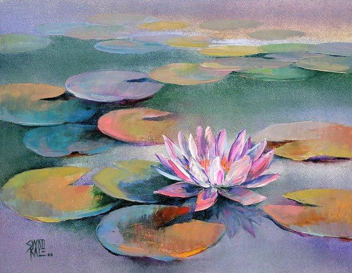 lily flower oil painting Water Lilies 15 (A Moment of Serenity)