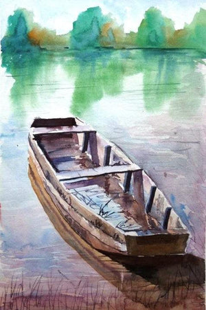 Watercolor 2 (Silent Waters) by Chetan Agrawal, Original Watercolor Landscape Painting on Handmade Paper, Small Vertical Wall Art