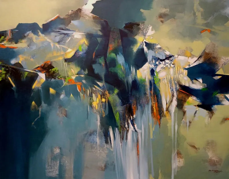 Abstract acrylic painting titled 'Waterfall 1', 48x60 inch, by artist Divyesh Bagdawala on Canvas