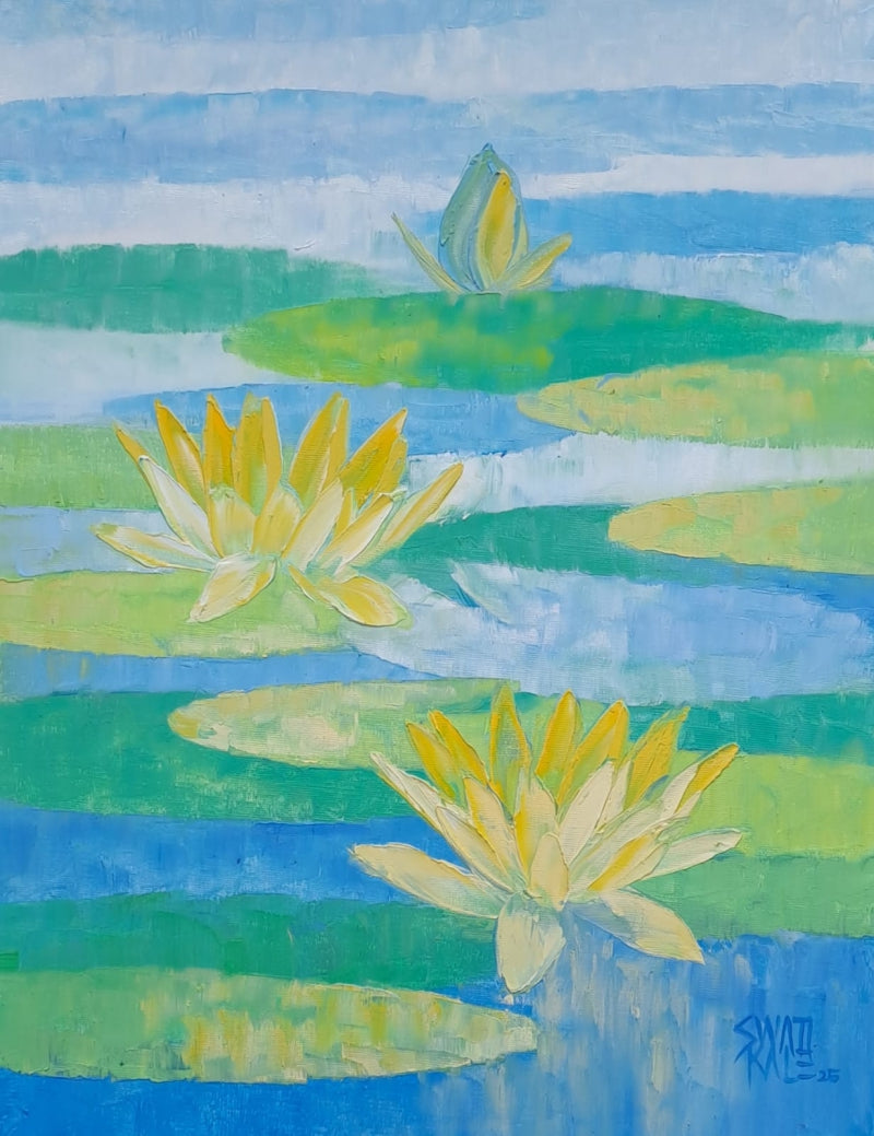 Waterlilies 1' nature oil painting by artist Swati Kale, 18x14 inch, on canvas