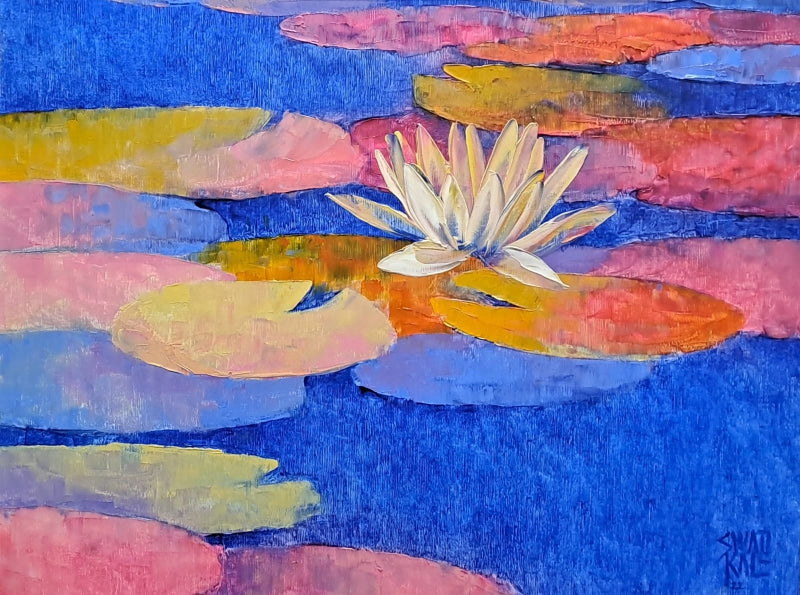 'Waterlilies 3' nature oil painting by artist Swati Kale, 14x18 inch, on canvas