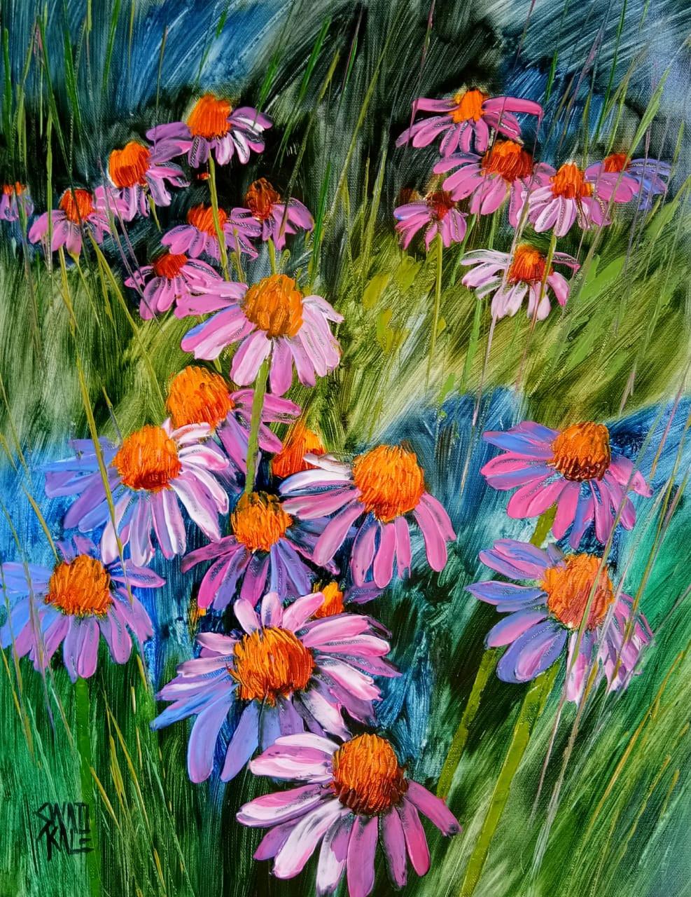 Nature oil painting titled 'Waterlilies 59', 18x14 inches, by artist Swati Kale on Canvas