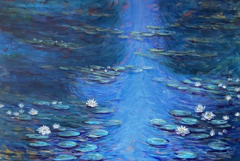 Nature acrylic painting titled 'Waterlilies 6', 48x72 inches, by artist Chaitan Bhosale on Canvas