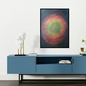 'Way To Eternity' painting by Devirani Dasgupta shown on a wall in a furnished room.