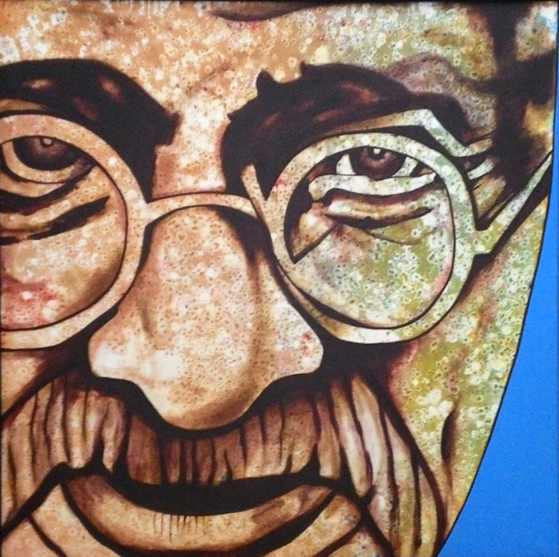 In-situ view of Naresh Bollu's 'Weaving' painting in a room