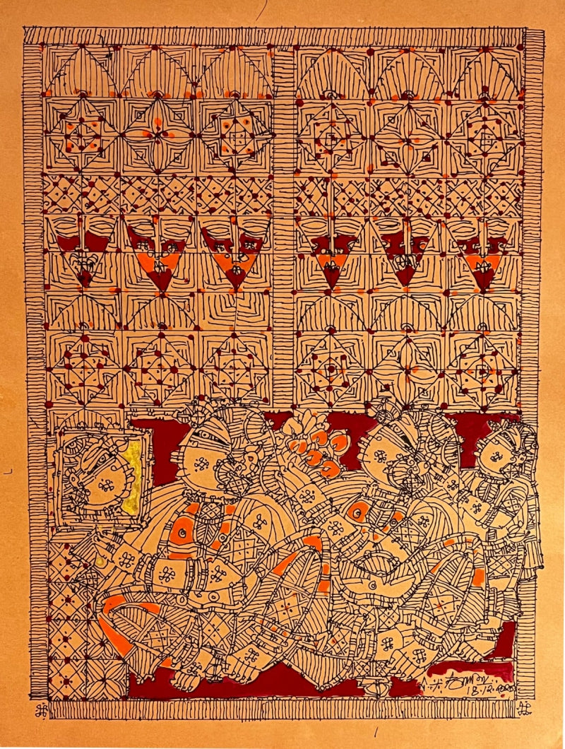 'Wedding Girl' figurative acrylic painting by artist G Raman, 26x20 inch, on paper