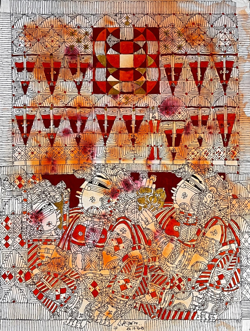 'Wedding Girl' figurative acrylic painting by artist G Raman, 26x20 inch, on paper