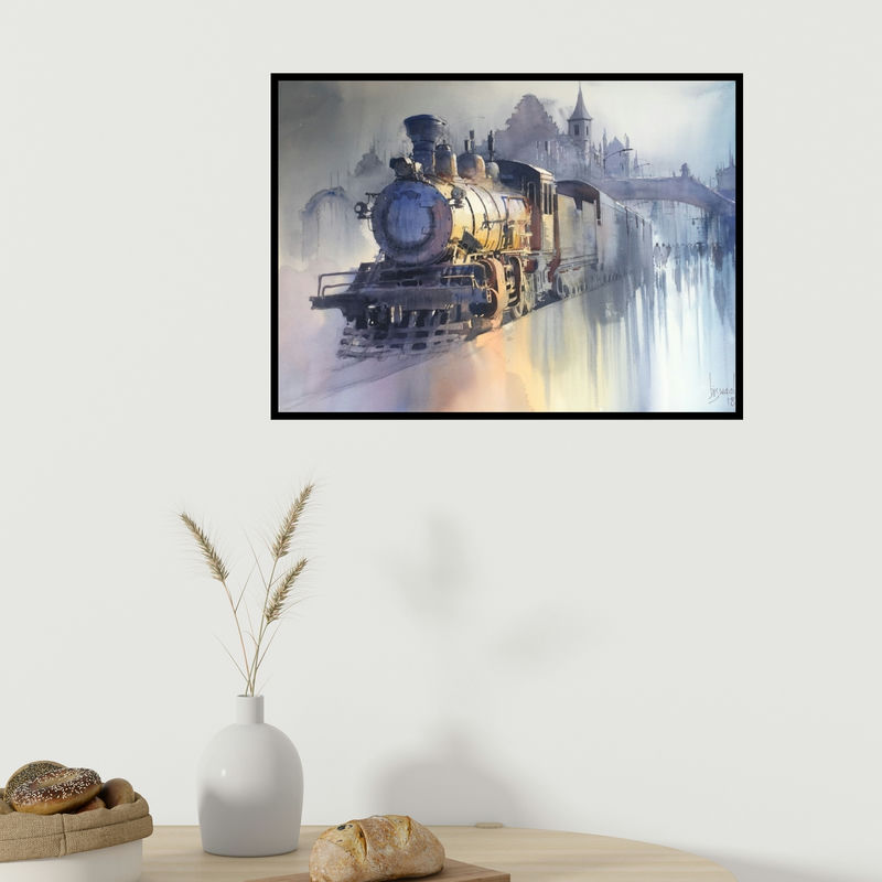 In-situ view of Bijay Biswaal's 'Wet Platform' painting in a room