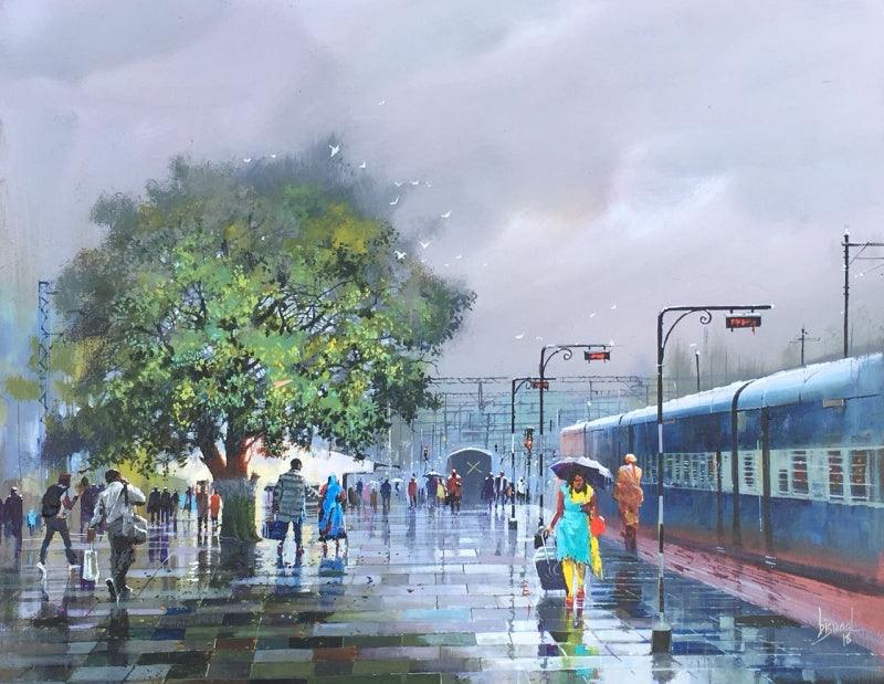 Place acrylic painting titled 'Wet Platform 75', 24x30 inches, by artist Bijay Biswaal on Canvas