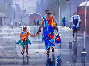 Cityscape acrylic painting titled 'Wet Platform IV', 36x48 inches, by artist Bijay Biswaal on Canvas