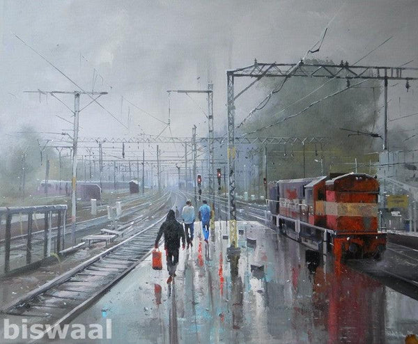 Wet Platform Pune Painting by Bijay Biswaal | ArtZolo.com
