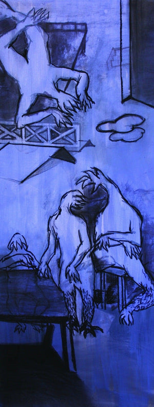 What Happen In My Village (Dreamscape Duo) by Rohan Koli, Original Mixed Media Contemporary Painting on Paper, Small Vertical Wall Art