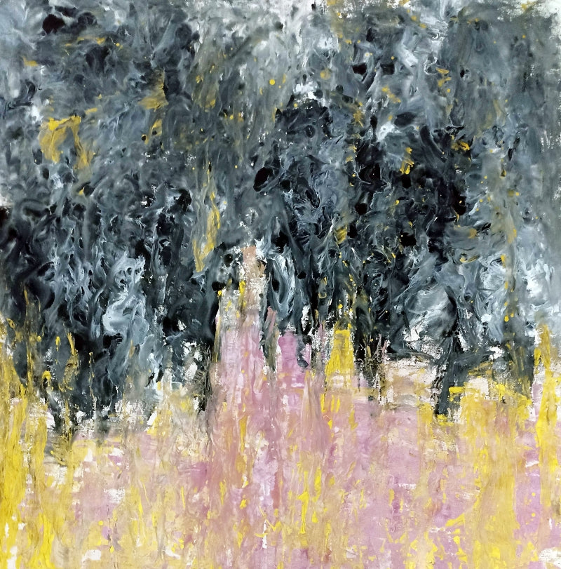 'When Silence Speakes' abstract enamel painting by artist Ravi Vishwakarma, 48x48 inch, on canvas