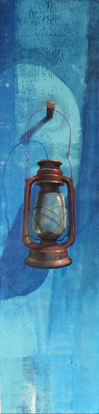 'Where Light Lingers' still-life acrylic painting by artist Gopal Pardeshi, 58x15 inch, on canvas