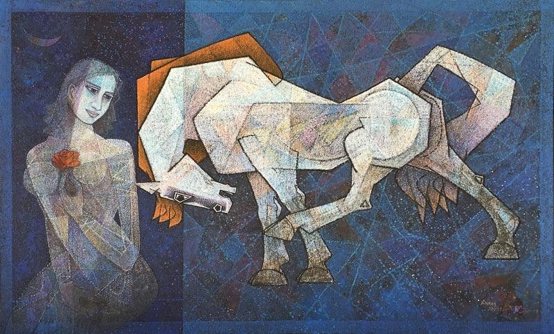 Animals acrylic painting titled 'Where The Sky Down To Meet', 36x60 inches, by artist Dinkar Jadhav on Canvas