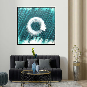 Shaikh Ahsan's 'Whirl Of Life (Cosmic Circle)' painting visualized above a sofa in a contemporary room.