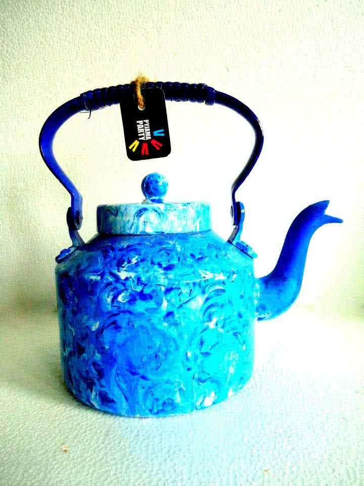 Lifestyle craft titled 'Whirlpool Textured Tea Kettle', 9x9x7 inches, by artist Rithika Kumar on Aluminium