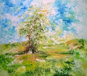 Whirlwind (Arboreal Reverie) by Shubhamshiva, Original Acrylic Nature Painting on Canvas, Large Horizontal Wall Art