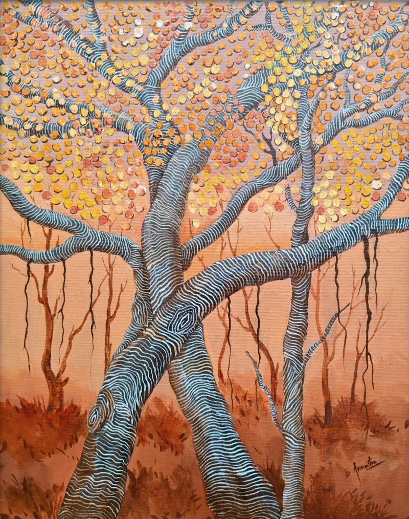 Whispering Woods' nature acrylic painting by artist Anumitra Basu Mandal, 20x16 inch, on canvas board