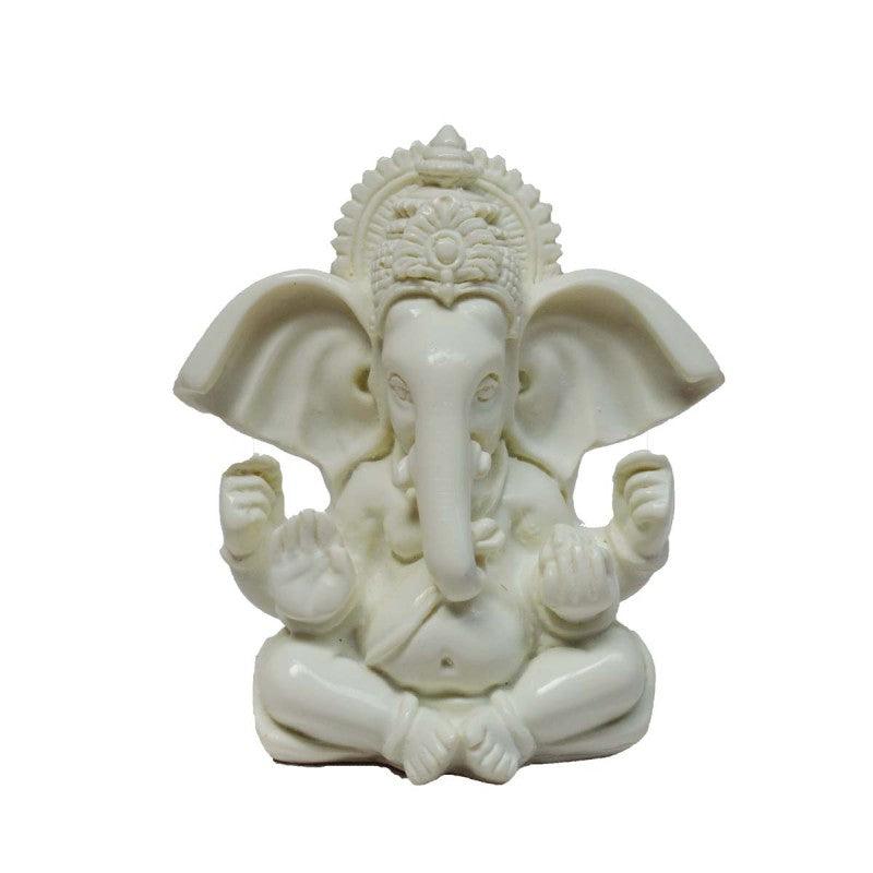 Religious craft titled 'White Chaturbhuj Lord Ganesha with Crown', 4x4x2 inches, by artist E Craft on Synthetic Fiber