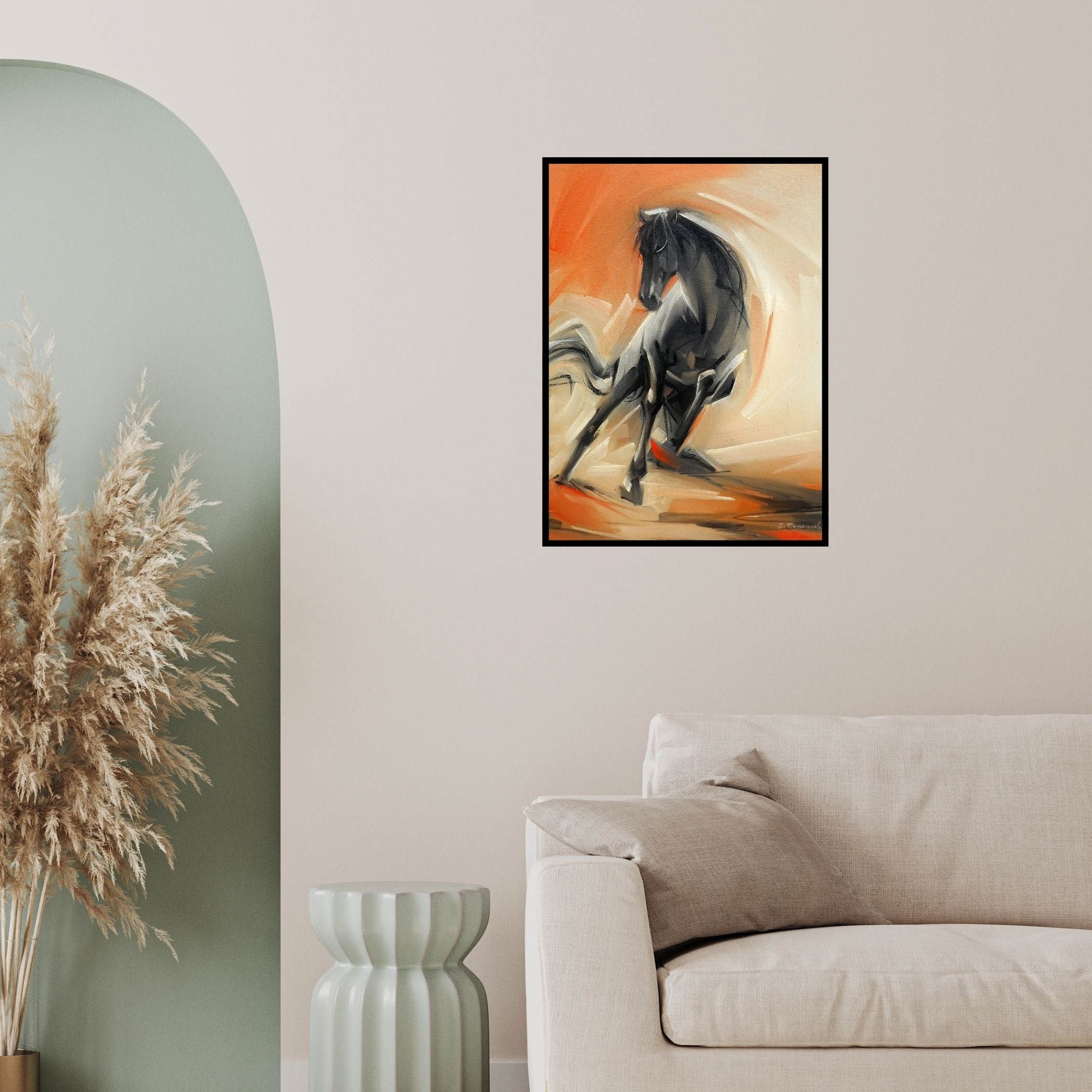 In-situ view of D Tiroumale's 'White Horse 2' painting in a room