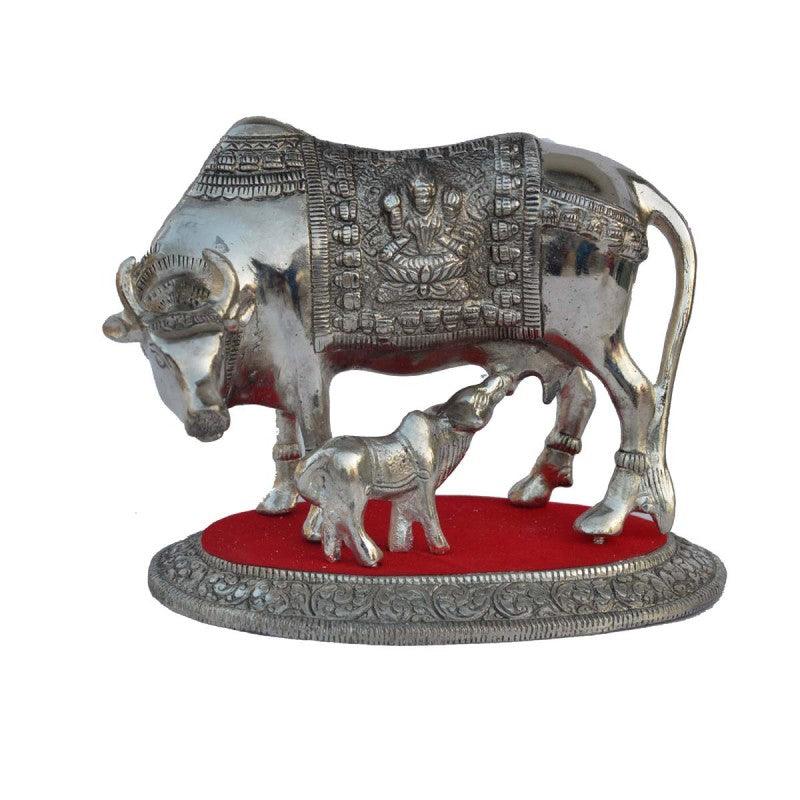 Animals craft titled 'White Metal Cow with Calf statue', 7x9x6 inches, by artist E Craft on Metal