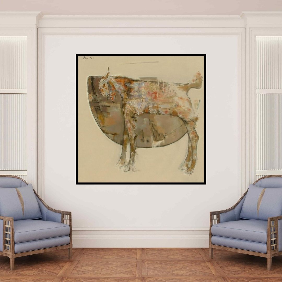 In-situ view of Ajay Deshpande's 'The Wild Goat 2' painting in a room