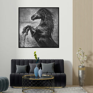 Anand Sai's 'Wild Spirit' painting visualized above a sofa in a contemporary room.